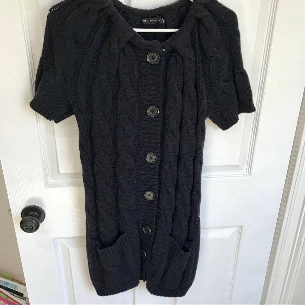 Limited ShortSleeve CableKnit Navy Sweater Dress. - Picture 2 of 5